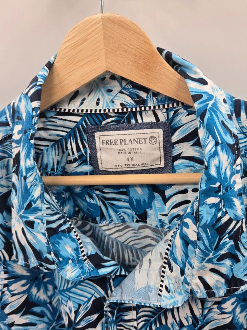 Free Planet Blue Tropical 100% Cotton Aloha Button Down Shirt Size 4x